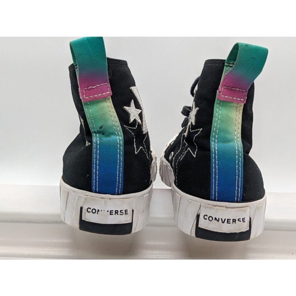 Converse Not A Chuck High Top Sneakers  Womans Size 6 Black Neon Logo Rainbow - Picture 5 of 7